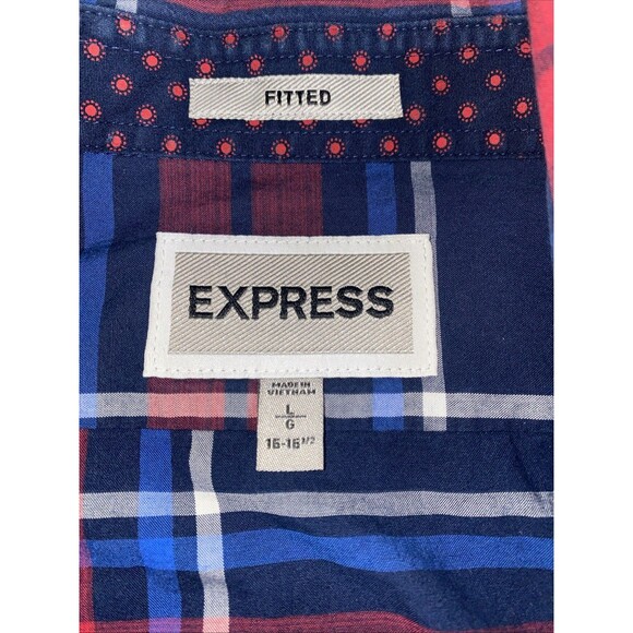 EXPRESS Men’s Fitted Button Up Dress Shirt Plaid Long Sleeve Shirt, Size Large - Picture 4 of 5